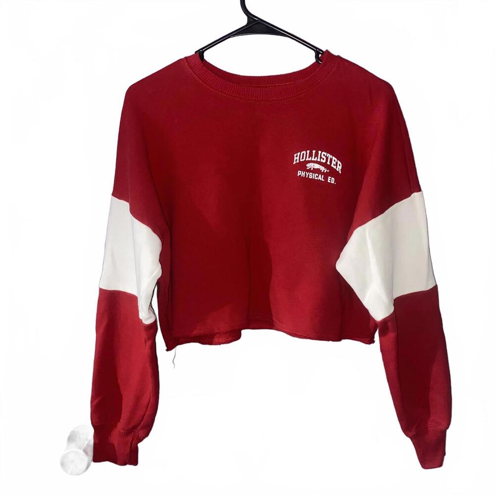 Hollister red cropped sweatshirt colorblock crewneck logo pullover womens S y2k